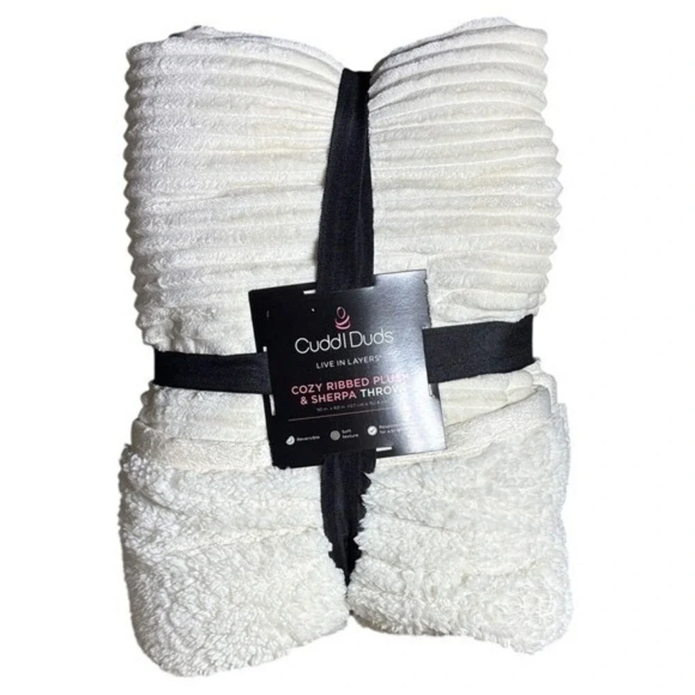 His & Her Cuddl Duds Cozy Plush Sherpa Throw Blanket: Gray & Ivory 50